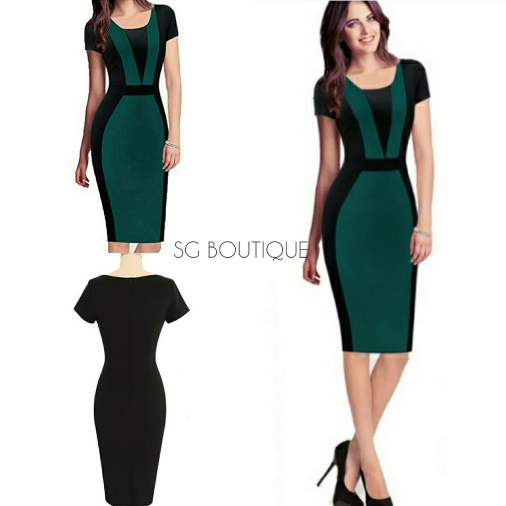 🆕⭐Black and green color block pencil dress